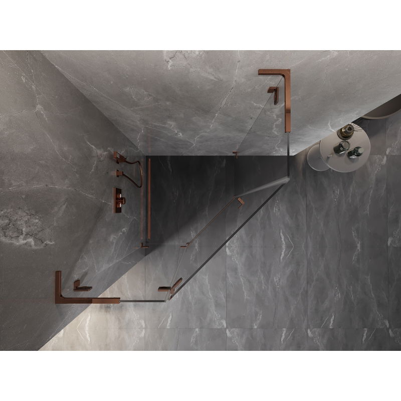 Mexen Lunar L päťuholníková sprchová kabína skladacia ľavá 90 x 90 cm, priehľadná, ružové zlato - 831L-090L-090P-60-00-L