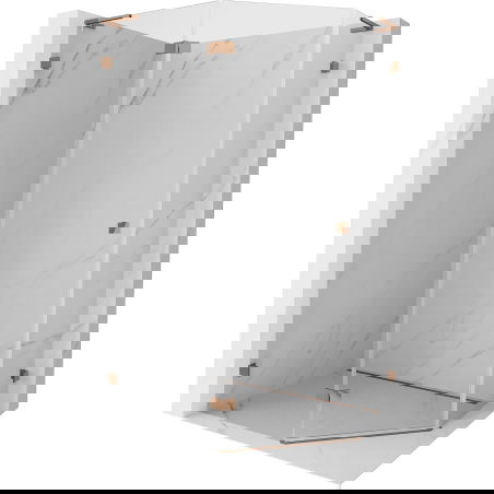 Mexen Lunar L päťuholníková sprchová kabína s ľavými dverami 100 x 80 cm, transparentná, ružové zlato