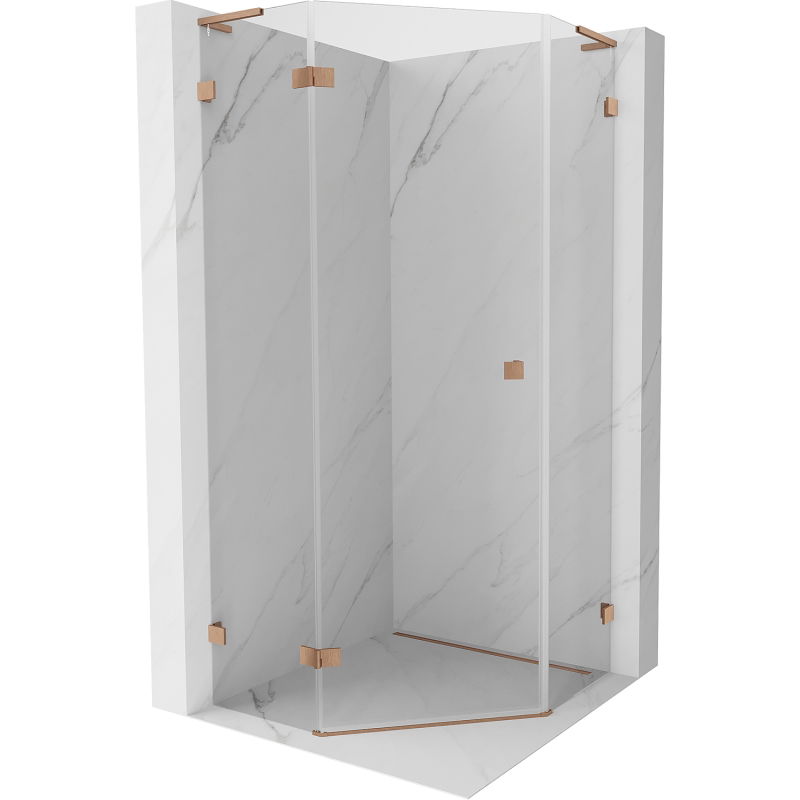 Mexen Lunar L päťuholníková sprchová kabína, otváracia ľavá 80 x 80 cm, transparentná, brúsená meď - 831L-080L-080P-65-00-L