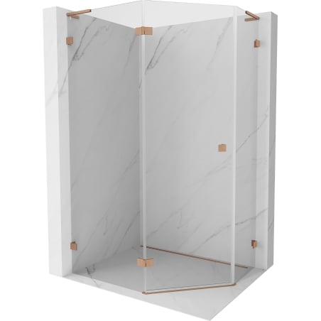 Mexen Lunar L päťuholníková sprchovacia kabína výklopná ľavá 90 x 80 cm, transparentná, brúsená meď - 831L-090L-080P-65-00-L
