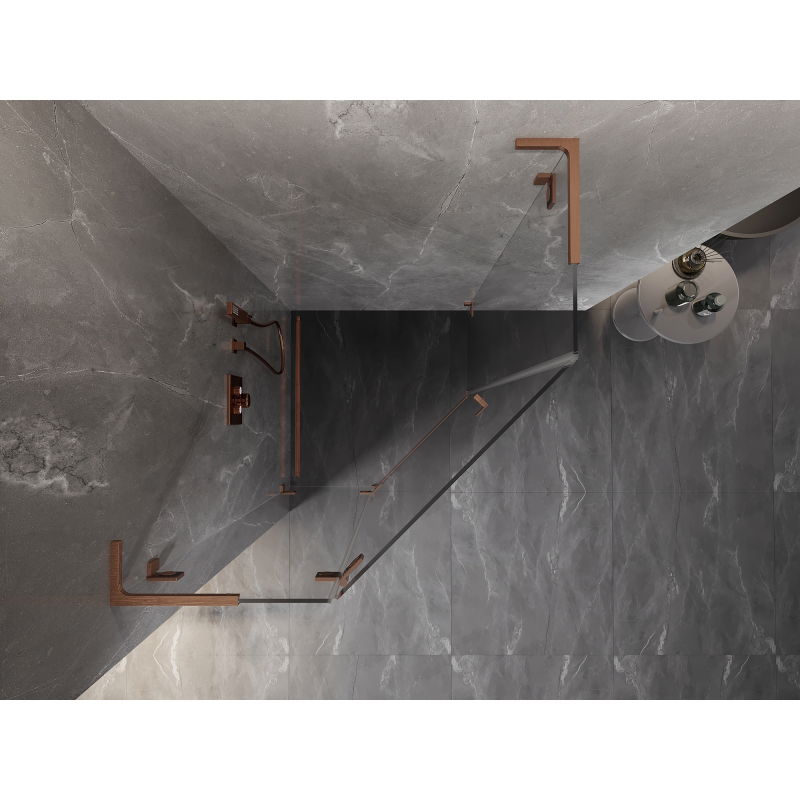 Mexen Lunar L päťuholníková sprchová kabína otváracia ľavá 90 x 90 cm, transparentná, brúsená meď - 831L-090L-090P-65-00-L