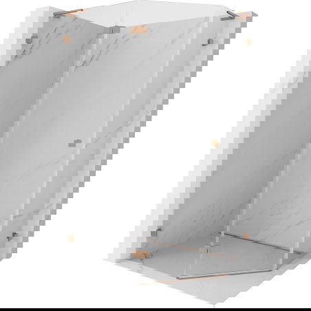 Mexen Lunar L päťuholníková sprchová kabína s otváraním vľavo 100 x 80 cm, priehľadná, brúsená meď - 831L-100L-080P-65-00-L