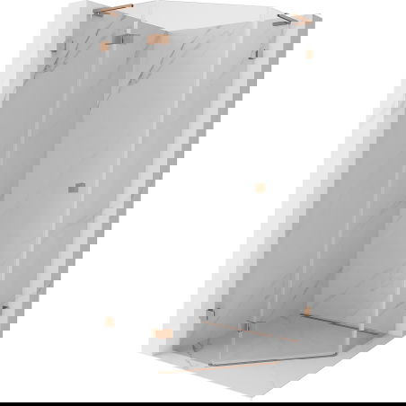 Mexen Lunar L päťuholníková výklopná sprchová kabína ľavá 100 x 100 cm, transparentná, brúsená meď