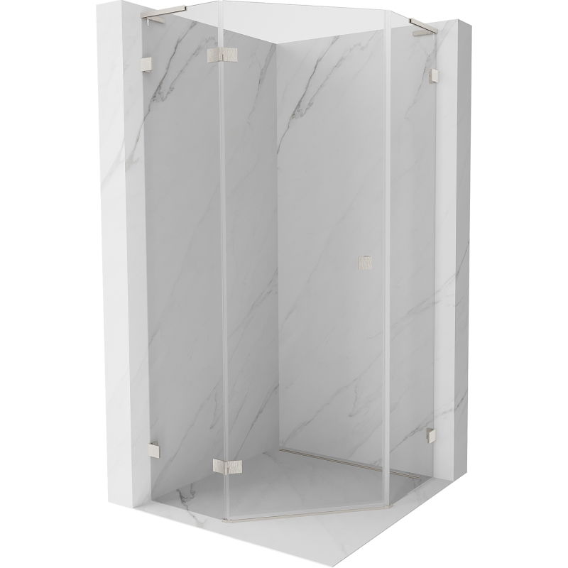 Mexen Lunar L päťuholníkový sprchový kút otvárací ľavý 90 x 90 cm, transparentný, brúsený nikel - 831L-090L-090P-97-00-L