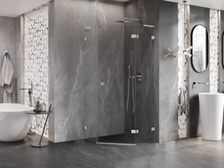 Mexen Lunar L Päťuholníková sprchová kabína výklopná pravá 100 x 100 cm, transparentná, chróm - 831L-100P-100L-01-00-P