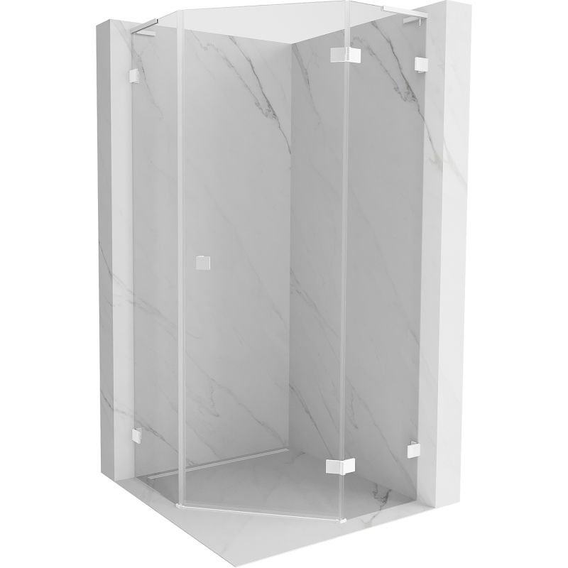 Mexen Lunar L päťuholníkový sprchovací kút s otváracími dverami pravý 80 x 80 cm, transparentný, biely - 831L-080P-080L-20-00-P