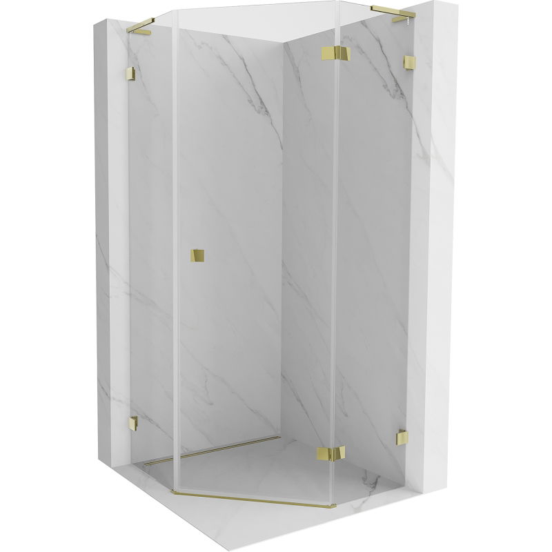 Mexen Lunar L päťuholníkový sprchový kút otvárateľný pravý 80 x 80 cm, transparentný, zlatý - 831L-080P-080L-50-00-P