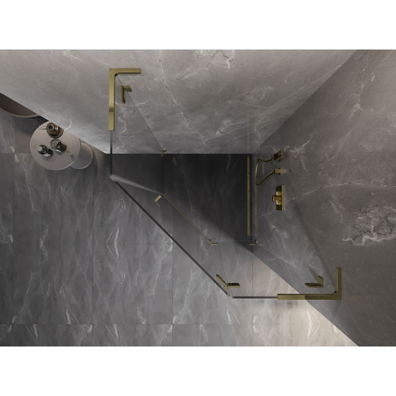 Mexen Lunar L päťuholníková sprchová kabína otočná pravá 80 x 80 cm, transparentná, zlatá - 831L-080P-080L-50-00-P