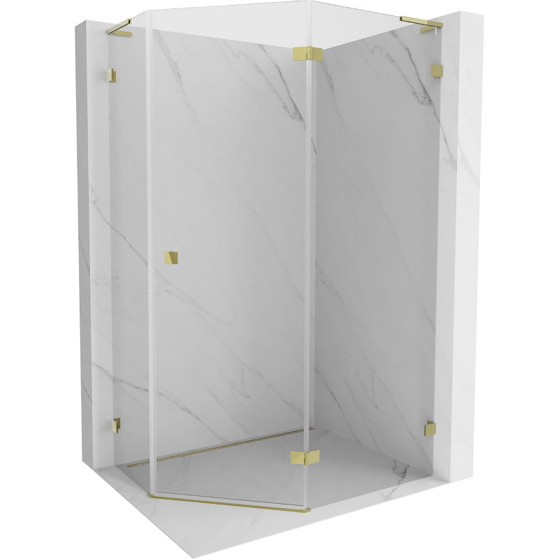Mexen Lunar L päťuholníková sprchová kabína výklopná pravá 100 x 90 cm, transparentná, zlatá - 831L-100P-090L-50-00-P