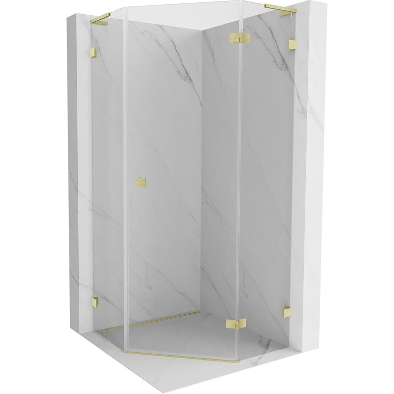 Mexen Lunar L päťuholníková sprchová kabína otváracia pravá 90 x 90 cm, transparentná, zlatá brúsená - 831L-090P-090L-55-00-P