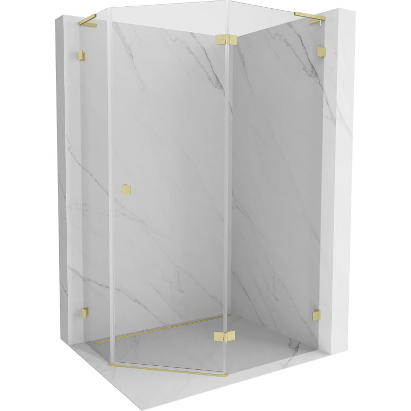 Mexen Lunar L pravouhlá sprchová kabína pätstranná pravá 100 x 80 cm, transparentná, zlatá kartáčovaná - 831L-100P-080L-55-00-P