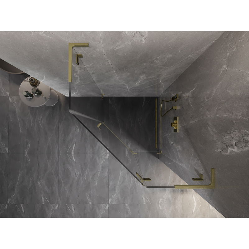 Mexen Lunar L päťuholníková sprchová kabína pravá 100x100 cm, transparentná, zlatá brúsená - 831L-100P-100L-55-00-P