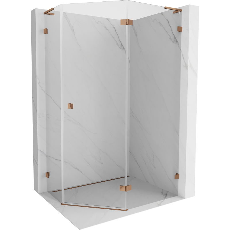 Mexen Lunar L pravouholná sprchová kabína pravá 90 x 80 cm, transparentná, ružové zlato - 831L-090P-080L-60-00-P