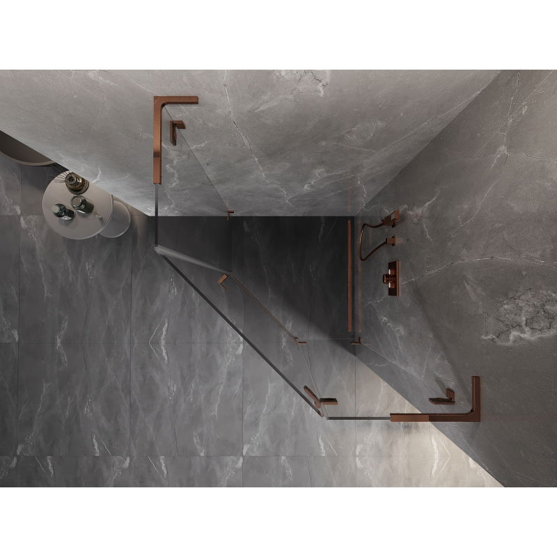 Mexen Lunar L päťuholníková sprchová kabína na pravú stranu 90 x 90 cm, transparentná, ružové zlato - 831L-090P-090L-60-00-P