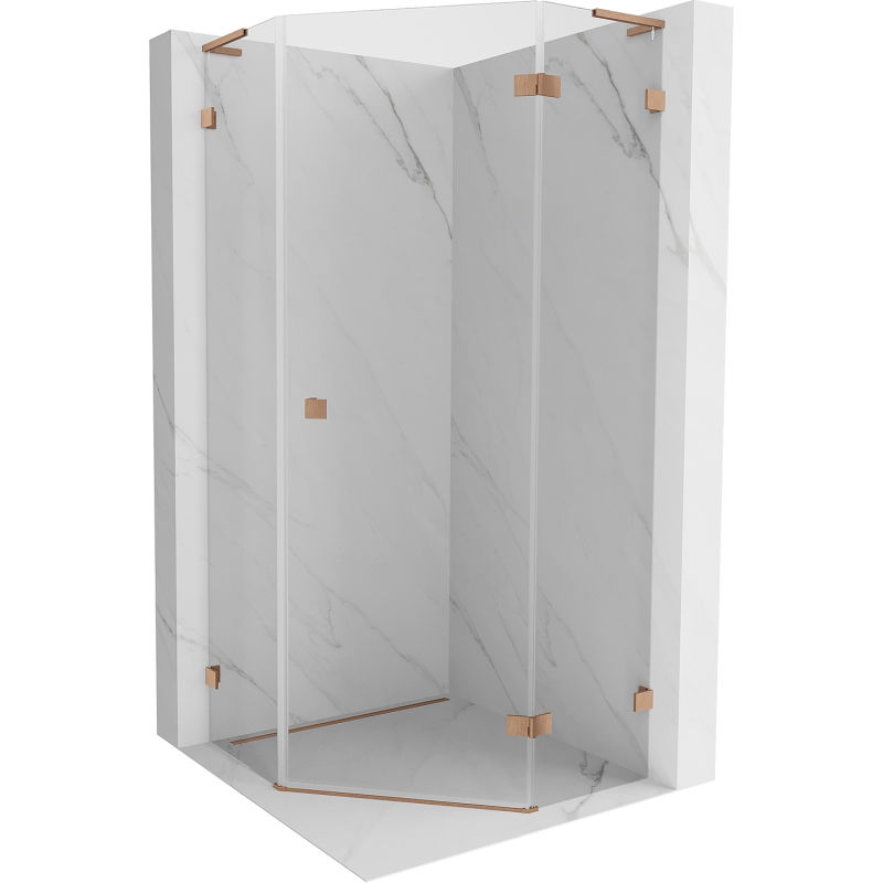 Mexen Lunar L päťuholníková sprchová kabína pravá 90 x 90 cm, transparentná, brúsená meď - 831L-090P-090L-65-00-P