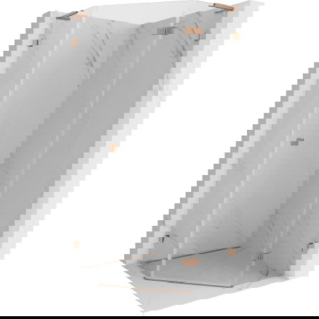 Mexen Lunar L pätuhlíkový sprchovací kút pravý 90 x 90 cm, transparentný, brúsená meď - 831L-090P-090L-65-00-P