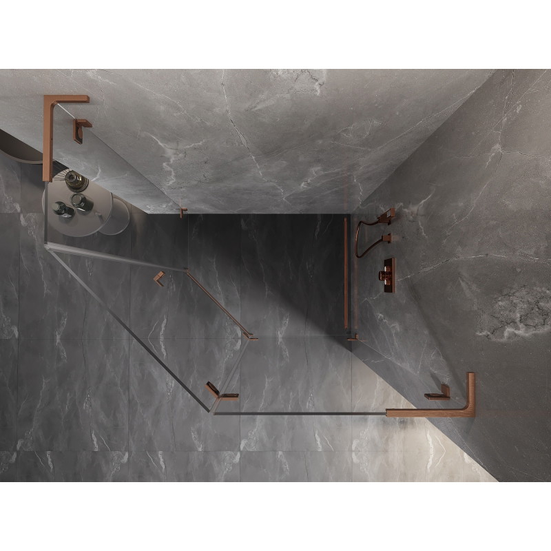 Mexen Lunar L päťuholníková sprchová kabína výklopná pravá 100 x 80 cm, transparentná, leštená meď
