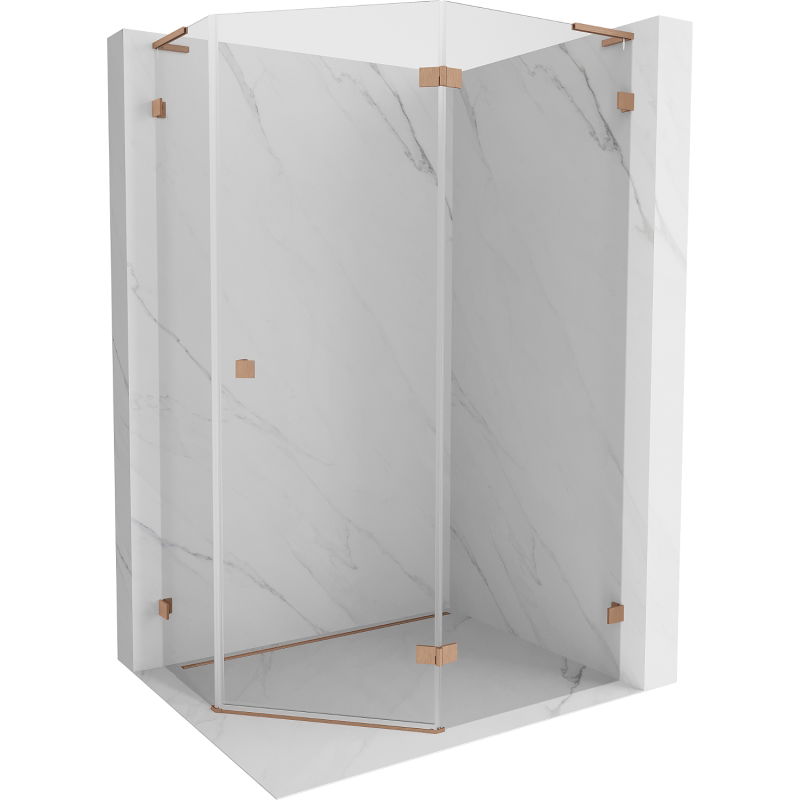 Mexen Lunar L päťuholníková sprchová kabína s pravými dverami 100 x 80 cm, transparentná, brúsená meď - 831L-100P-080L-65-00-P