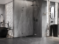 Mexen Lunar L päťuholníková sprchová kabína pravá 90x90 cm, transparentná, kartáčovaná gun gray - 831L-090P-090L-66-00-P