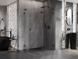 Mexen Lunar L päťuholníková sprchová kabína pravá 90 x 80 cm, transparentná, čierna - 831L-090P-080L-70-00-P