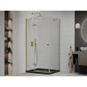 Mexen Roma sprchovací kút otvárací 120 x 90 cm, transparentný, zlatý + vanička Flat, čierna - 854-120-090-50-00-4070G