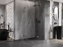 Mexen Lunar L päťuholníková sprchová kabína výklopná pravá 80 x 80 cm, transparentná, gun metal - 831L-080P-080L-95-00-P