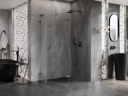 Mexen Lunar L päťuholníková sprchová kabína s dverami na pravej strane 90 x 80 cm, transparentná, gun metal