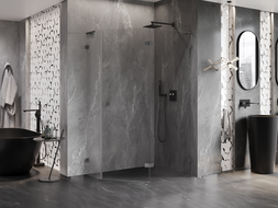 Mexen Lunar L päťuholníková sprchová kabína s pravým otváraním 90 x 80 cm, priehľadná, gun metal - 831L-090P-080L-95-00-P