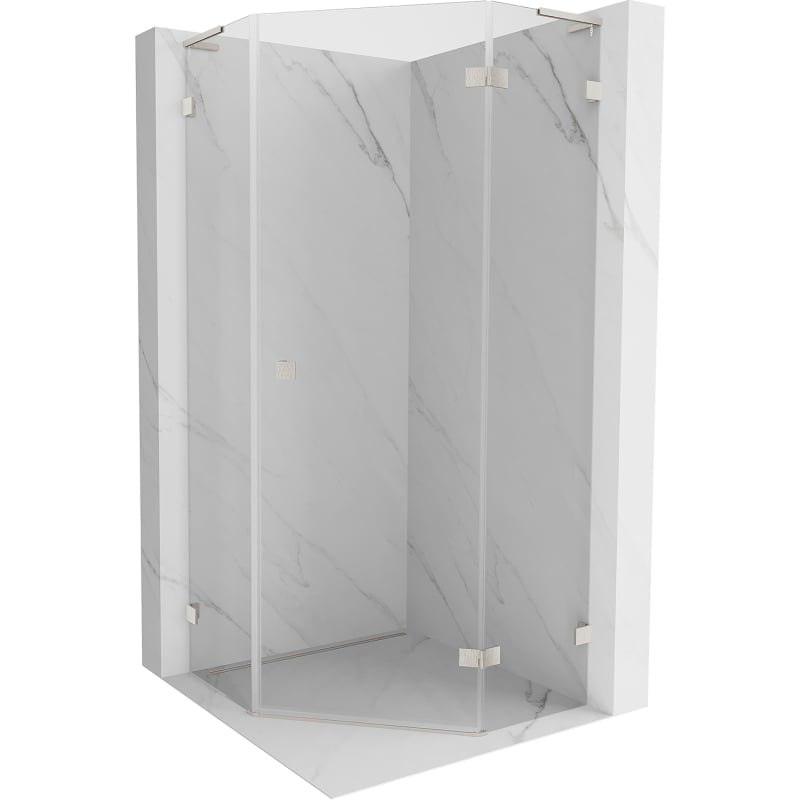 Mexen Lunar L päťuholníková sprchová kabína otváracia pravá 80 x 80 cm, transparentná, brúsený nikel - 831L-080P-080L-97-00-P