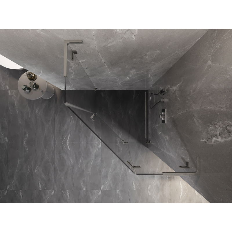 Mexen Lunar L pravouhlý sprchový kút s otváracími dverami 80 x 80 cm, transparentný, brúsený nikel