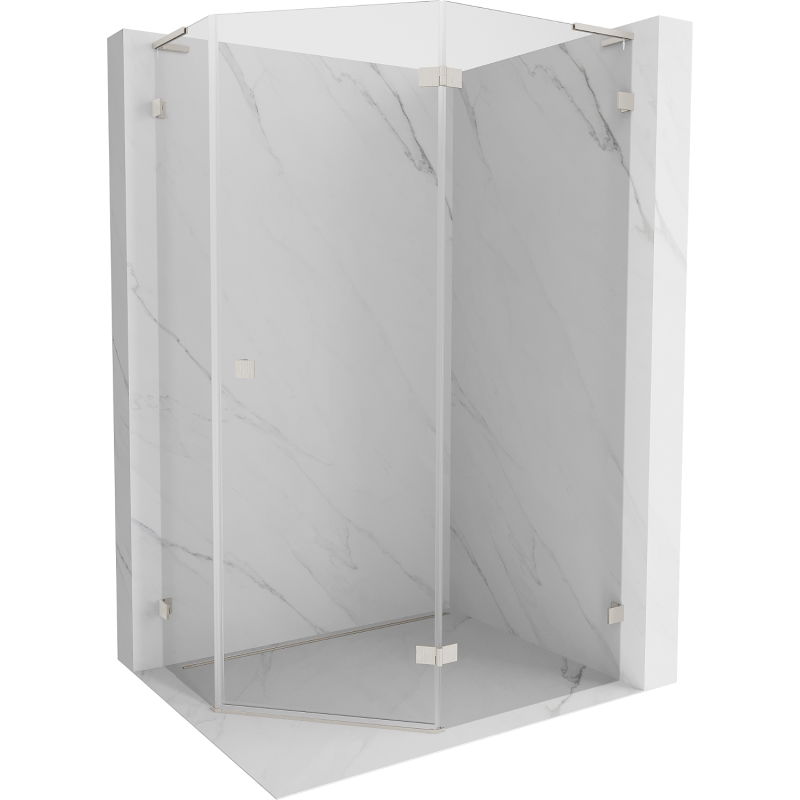 Mexen Lunar L pentagonálna sprchová kabína otváracia pravá 90 x 80 cm, transparentná, kartáčovaný nikel - 831L-090P-080L-97-00-P