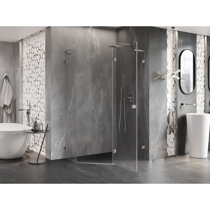 Mexen Lunar L pravo otváracie pravé sprchové dvere päťuholníkové 100x80 cm, priehľadné, brúsený nikel