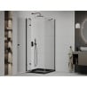Mexen Roma sprchovací kút otvárací 80 x 80 cm, transparentný, čierny + vanička Flat, čierna - 854-080-080-70-00-4070B