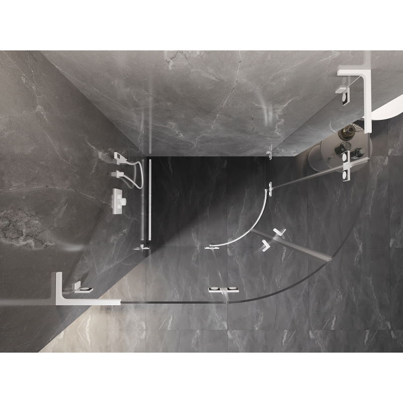 Mexen Lunar L polokruhová sprchová kabína s otváraním doľava 90 x 70 cm, priehľadná, biela - 833L-090L-070P-20-00