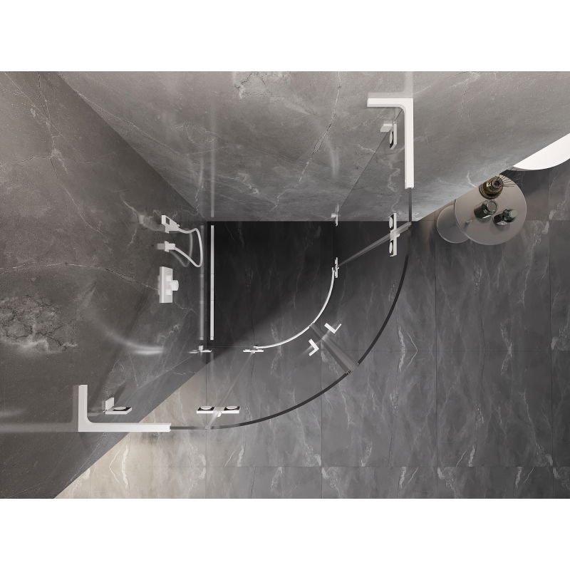 Mexen Lunar L polkruhová sprchová kabína s otočnými dverami 100 x 100 cm, transparentná, biela - 833L-100L-100P-20-00