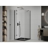 Mexen Roma sprchový kút otvárací 90 x 90 cm, transparentný, čierny + vanička Flat, čierna - 854-090-090-70-00-4070B
