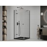 Mexen Roma sprchový kút otvárací 90 x 90 cm, transparentný, čierny + vanička Flat, čierna - 854-090-090-70-00-4070B