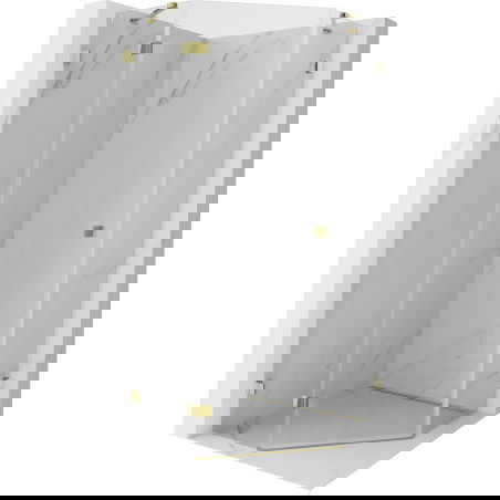 Mexen Lunar päťuholníková otváracia sprchová kabína ľavá 90 x 90 cm, transparentná, zlatá - 831-090L-090P-50-00-L