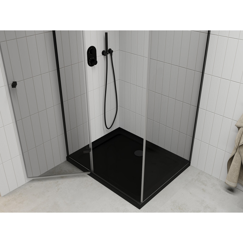 Mexen Roma sprchový box s otočnými dverami 80 x 120 cm, priehľadný, čierny + vanička Flat, čierna
