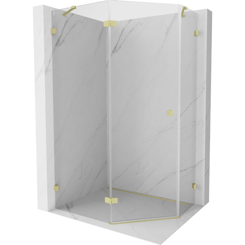 Mexen Lunar päťuholníková sprchová kabína výklopná ľavá 100 x 80 cm, transparentná, zlatá kartáčovaná - 831-100L-080P-55-00-L