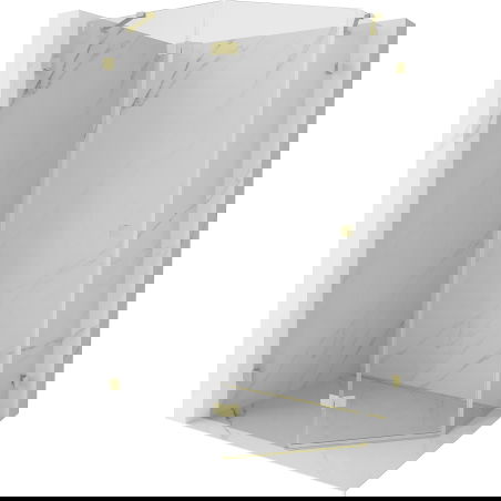 Mexen Lunar päťuholníková sprchová kabína otváracia ľavá 100 x 90 cm, transparentná, zlato kartáčovaná