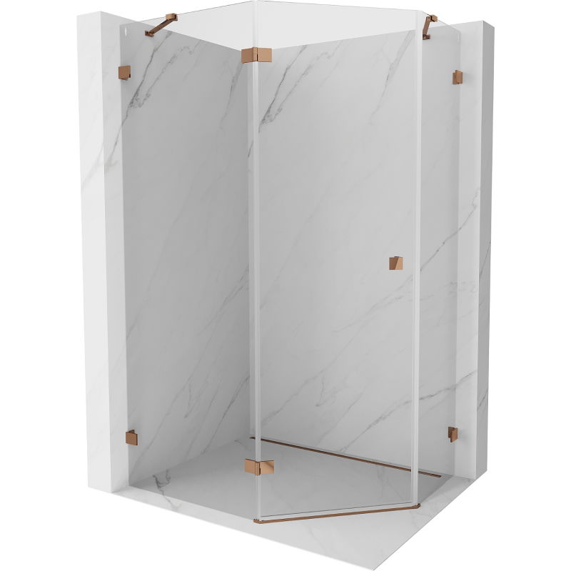Mexen Lunar päťuholníková sprchová kabína s ľavým otváraním 90 x 80 cm, transparentná, ružové zlato - 831-090L-080P-60-00-L