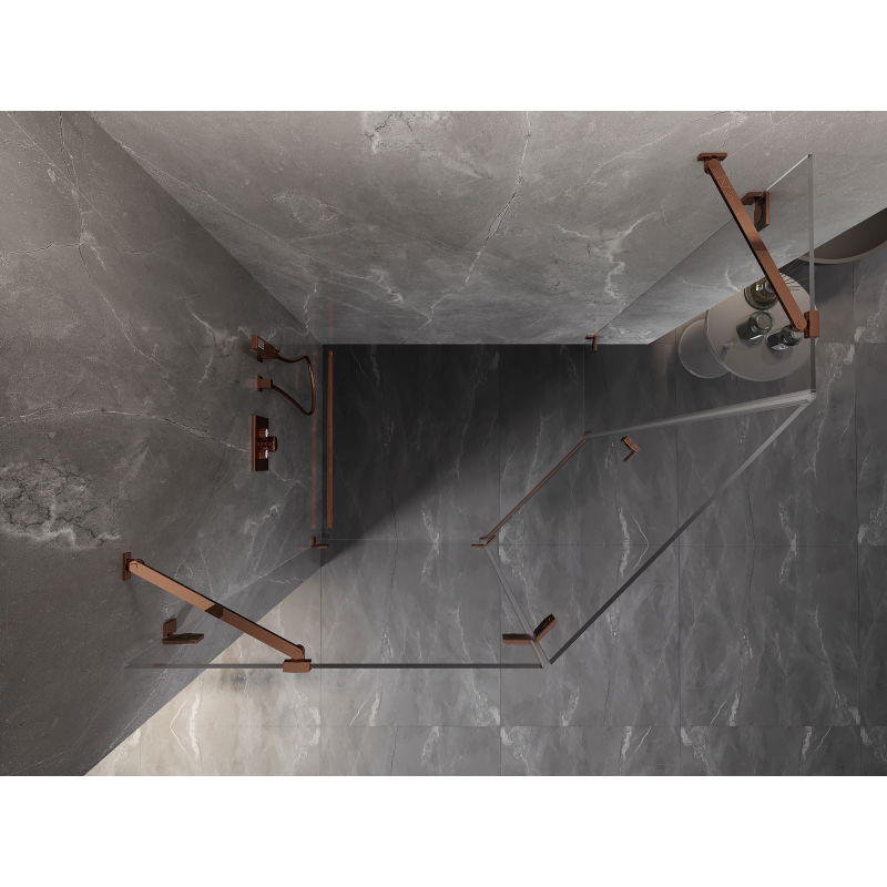 Mexen Lunar päťuholníková sprchová kabína otočná ľavá 100 x 90 cm, transparentná, ružové zlato - 831-100L-090P-60-00-L