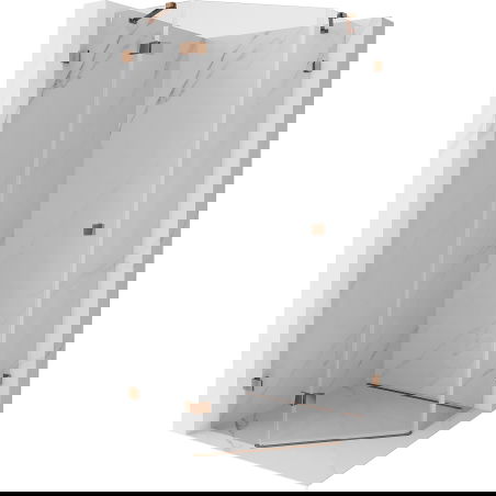 Mexen Lunar Päťuholníkový sprchový kút s výklopnými dverami, ľavý 100 x 100 cm, transparentný, ružové zlato