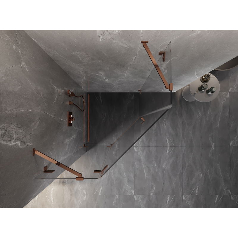 Mexen Lunar Päťuholníkový sprchový kút s výklopnými dverami, ľavý 100 x 100 cm, transparentný, ružové zlato