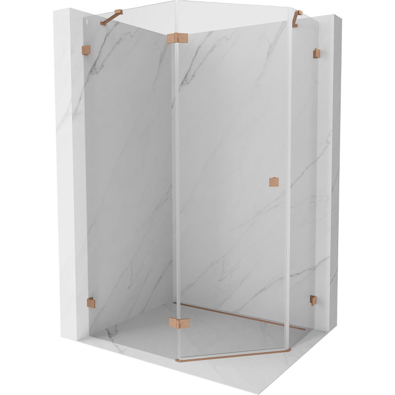 Mexen Lunar päťboková sprchová kabína s otočnými dverami vľavo 100 x 90 cm, transparentná, brúsená meď - 831-100L-090P-65-00-L