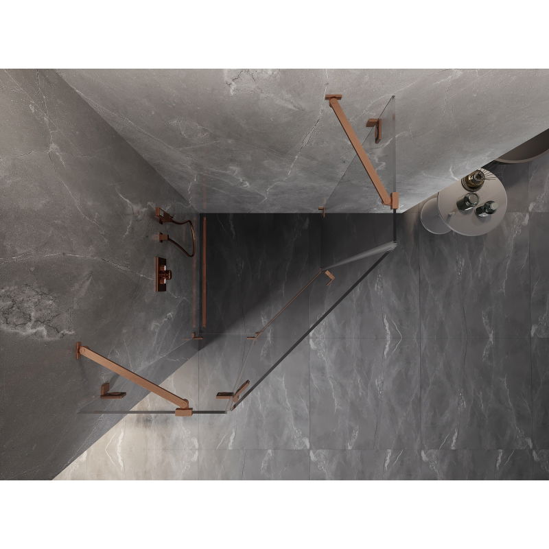 Mexen Lunar päťuholníkový výklopný sprchový kút ľavý 100 x 100 cm, transparentný, brúsená meď