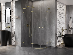 Mexen Lunar L polkruhová sprchová kabína s otváracími ľavými dverami 80 x 70 cm, transparentné, zlatá - 833L-080L-070P-50-00