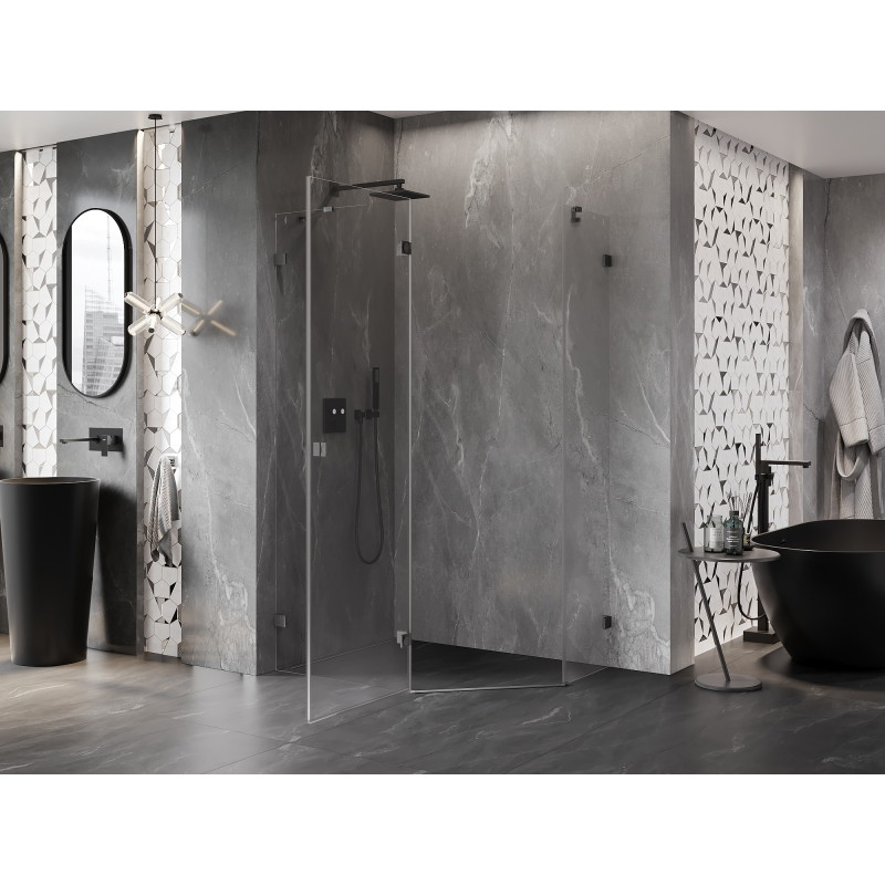 Mexen Lunar päťuholníková sprchová kabína s ľavým otváraním 90 x 80 cm, transparentná, brúsená gun gray