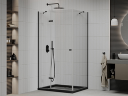 Mexen Roma sprchovací kút sklopný 100 x 90 cm, priehľadný, čierny + vanička Flat, čierna - 854-100-090-70-00-4070B
